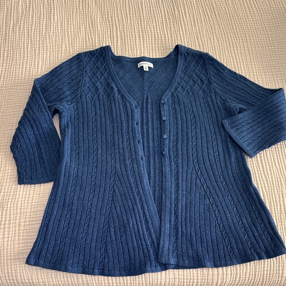 Croft & Barrow Textured Denim Blue Cardigan